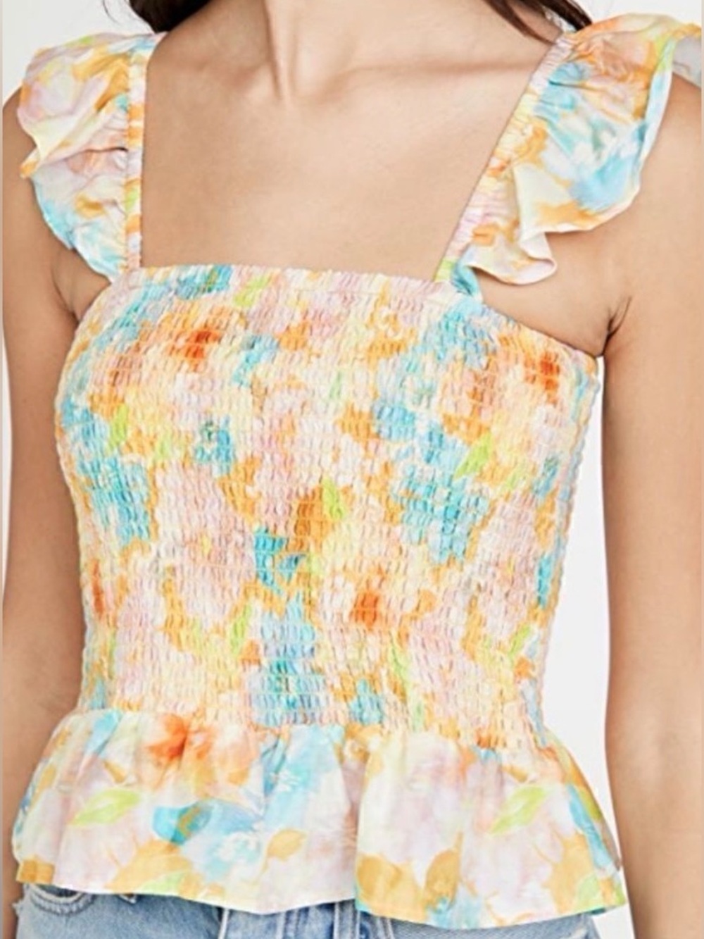 Roller Rabbit Sandrio Dove Watercolor Smocked Top